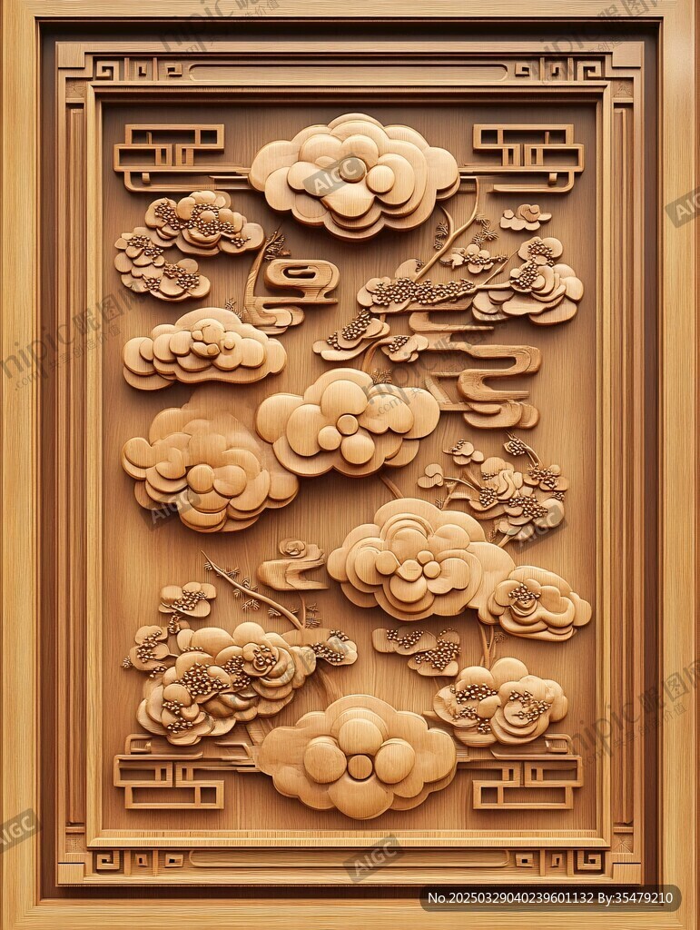 中式木雕云紋花卉裝飾板