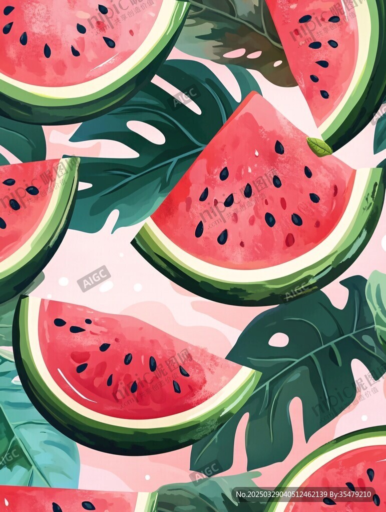 夏日西瓜插畫圖案