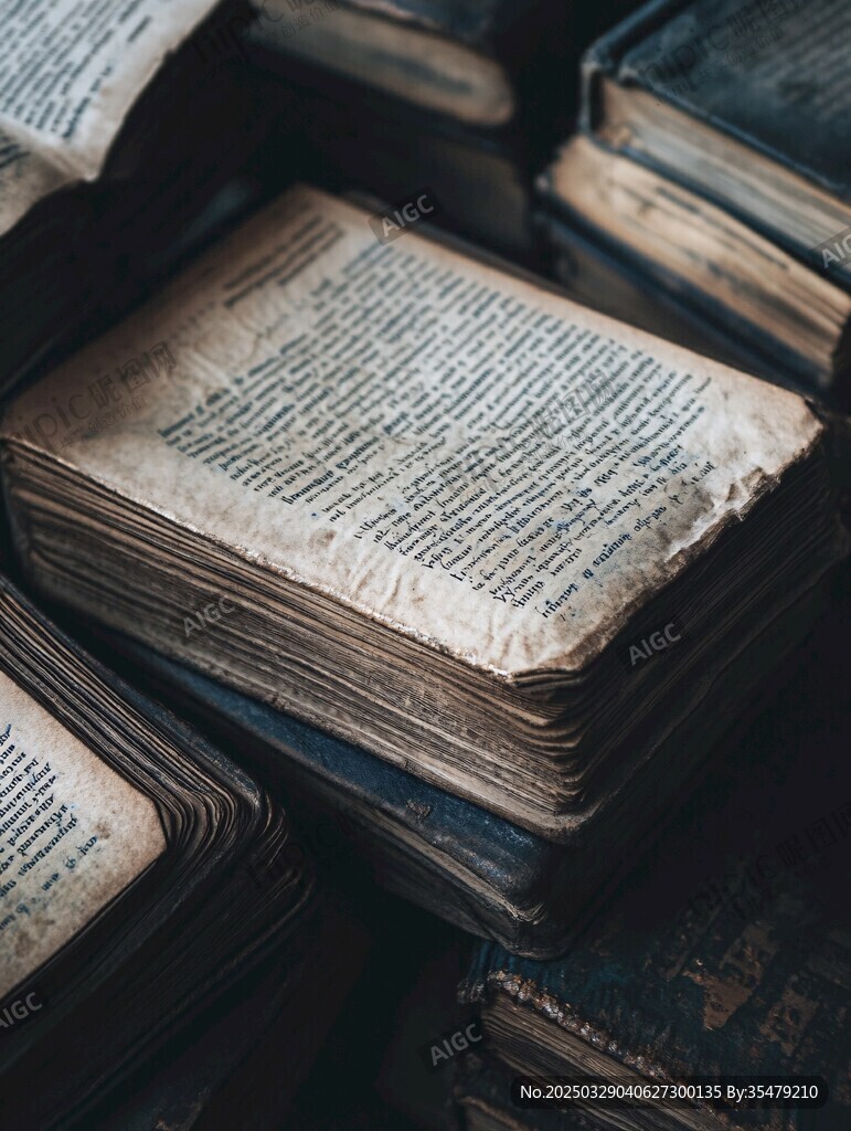 古老舊書堆疊的靜謐景象