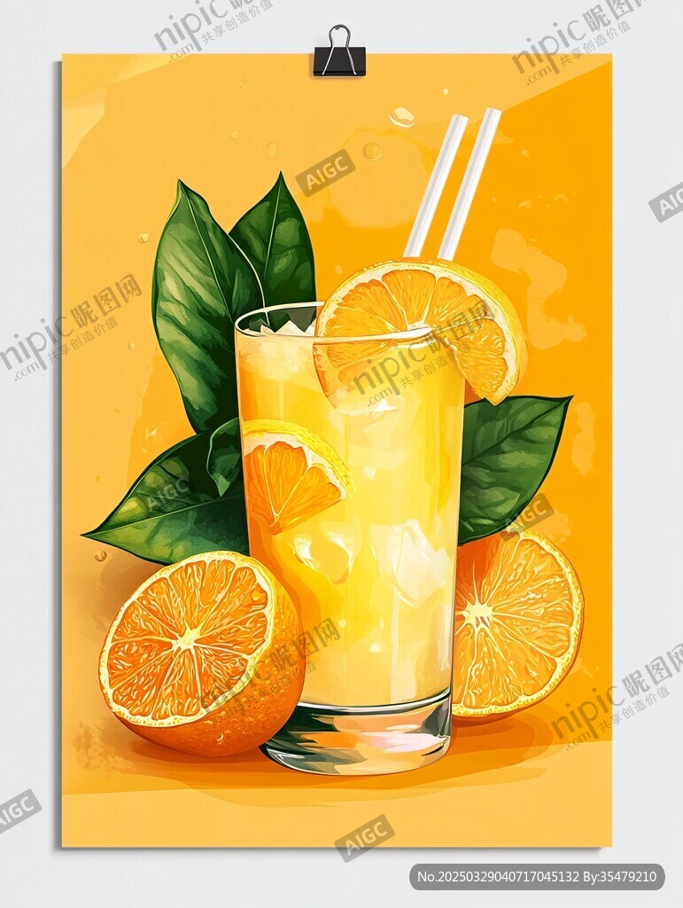鮮橙冰飲插畫