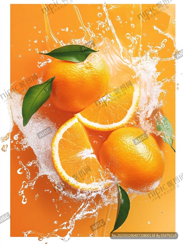 橙子水花飛濺清新畫面