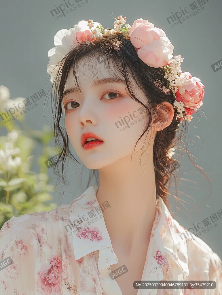 花飾少女的清新美麗瞬間