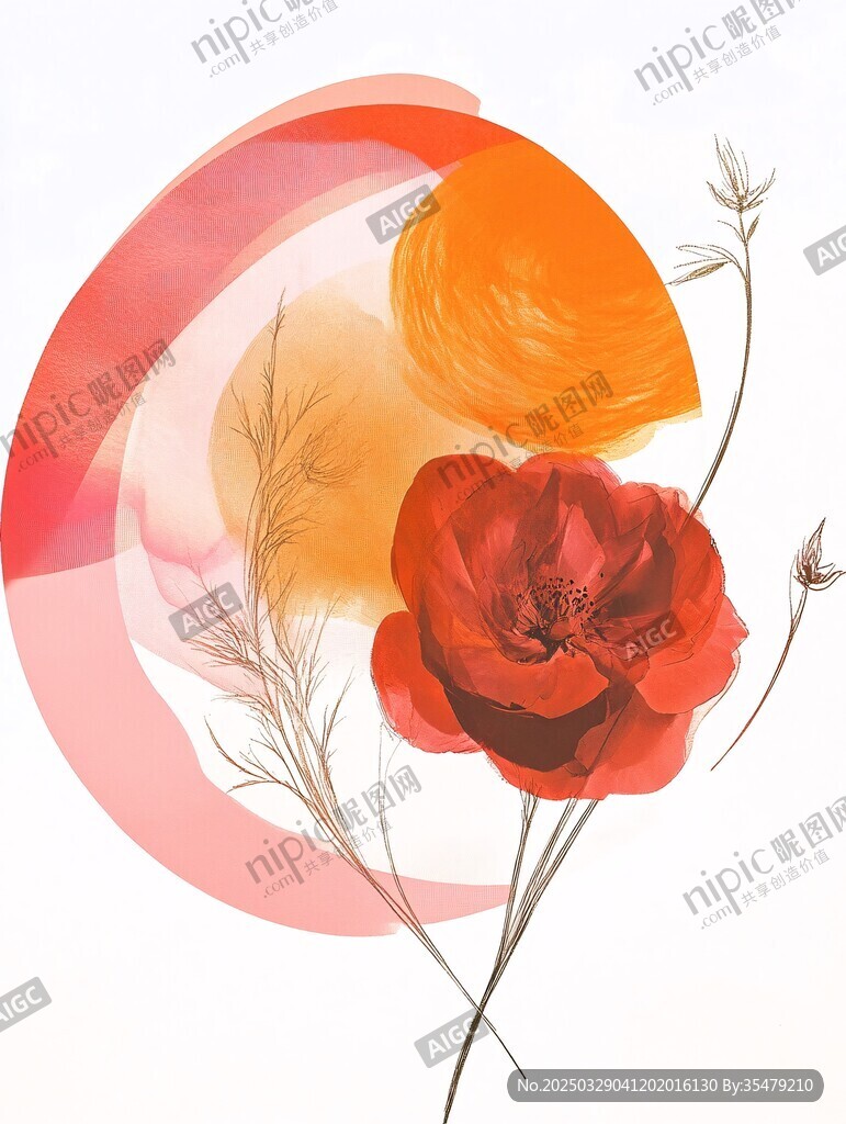 紅色花卉抽象藝術插畫