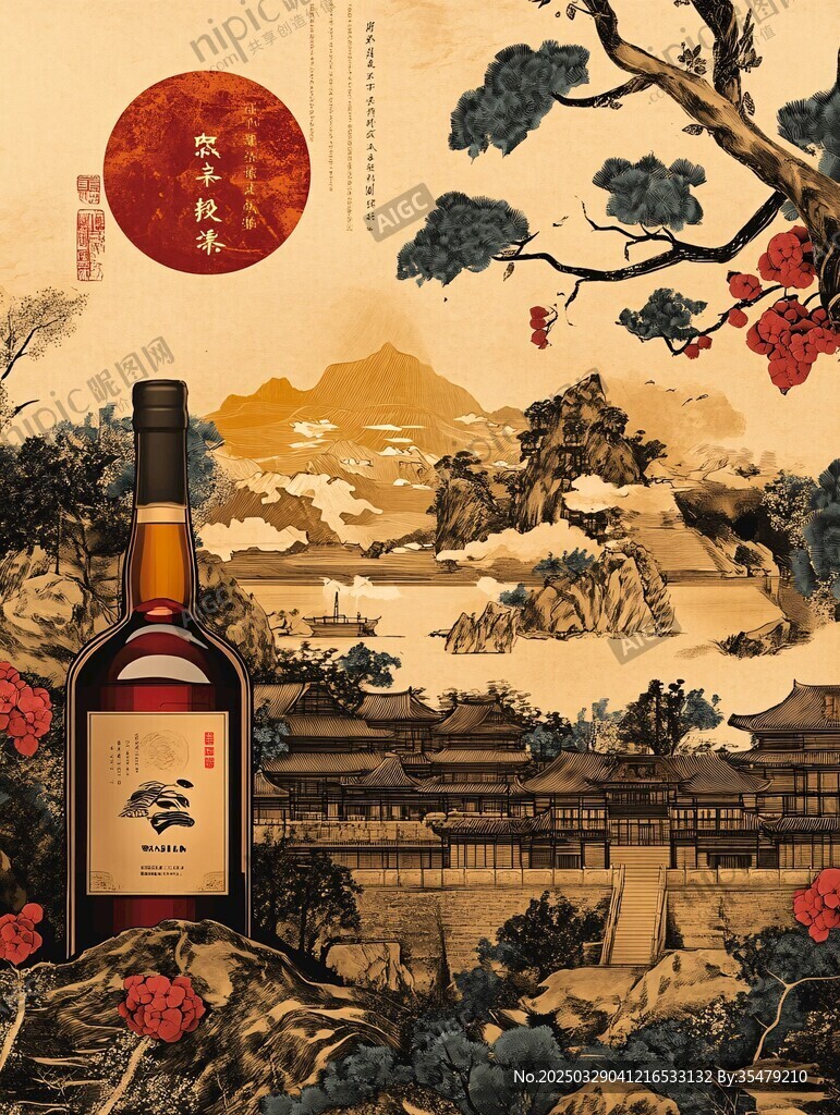 中式古風(fēng)美酒意境圖