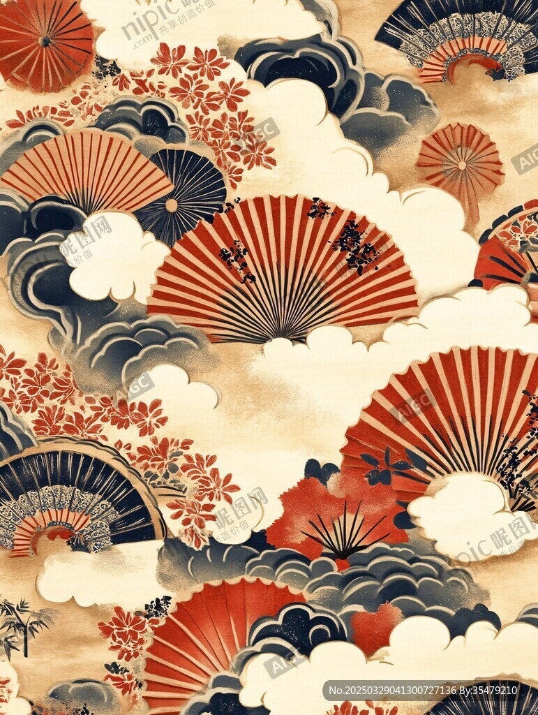日式和風(fēng)折扇云朵花紋圖案