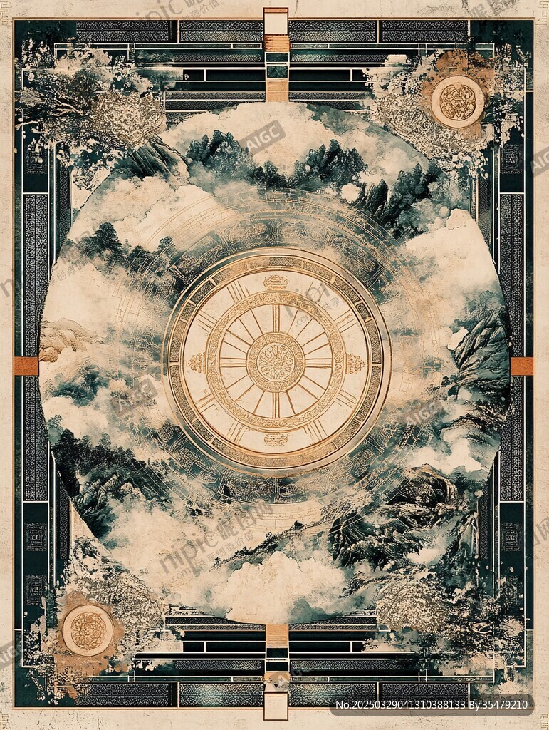 中式山水羅盤藝術(shù)圖案