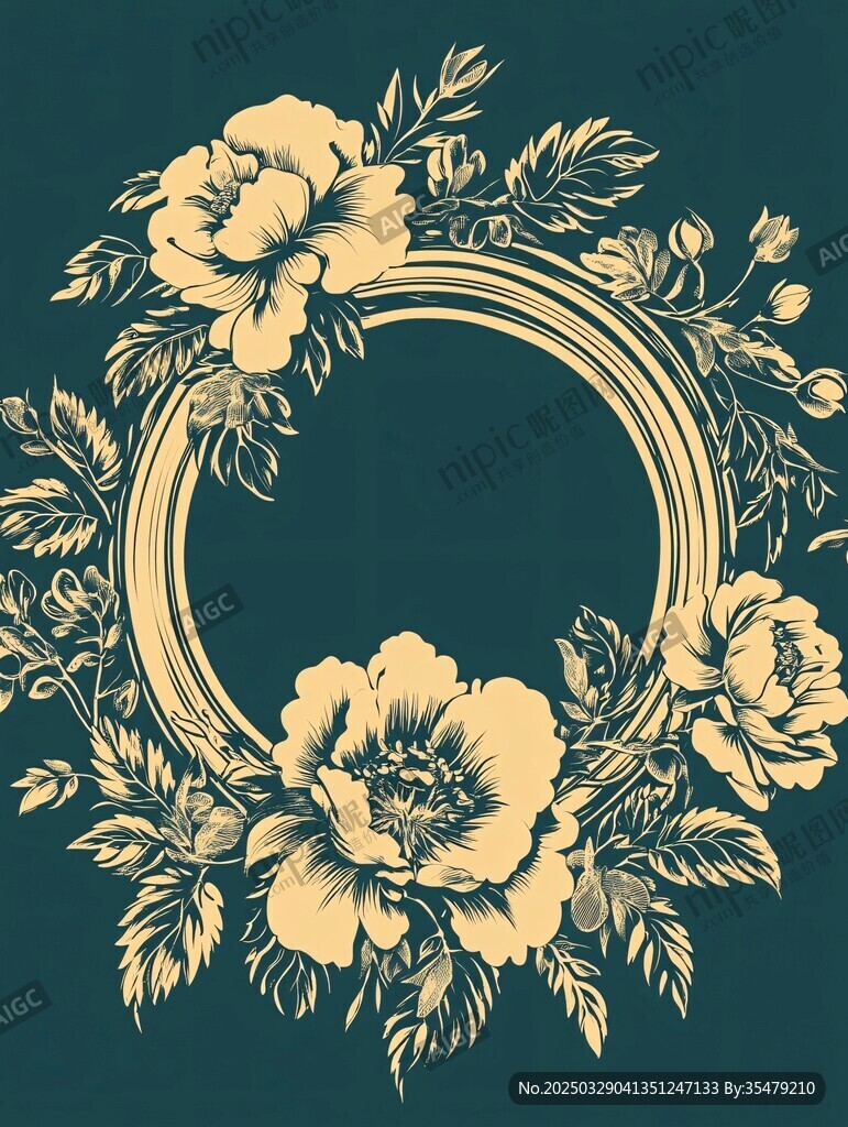 復(fù)古花卉圓形裝飾圖案