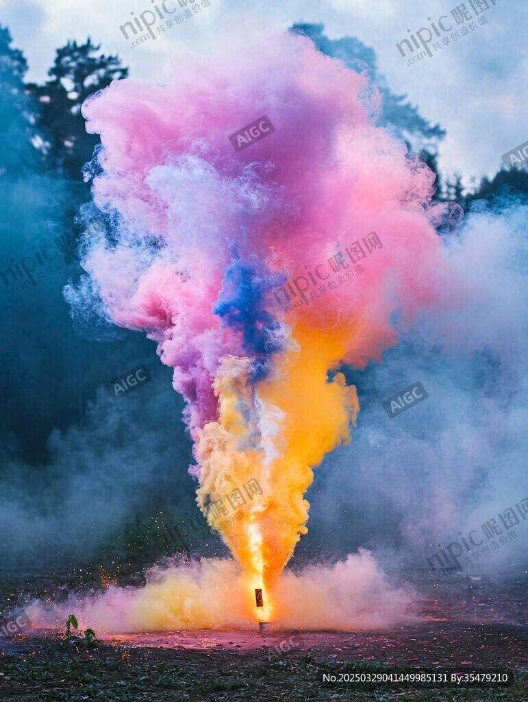 彩色煙霧綻放自然美景