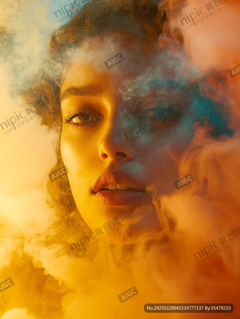 夢(mèng)幻煙霧中的美麗女性