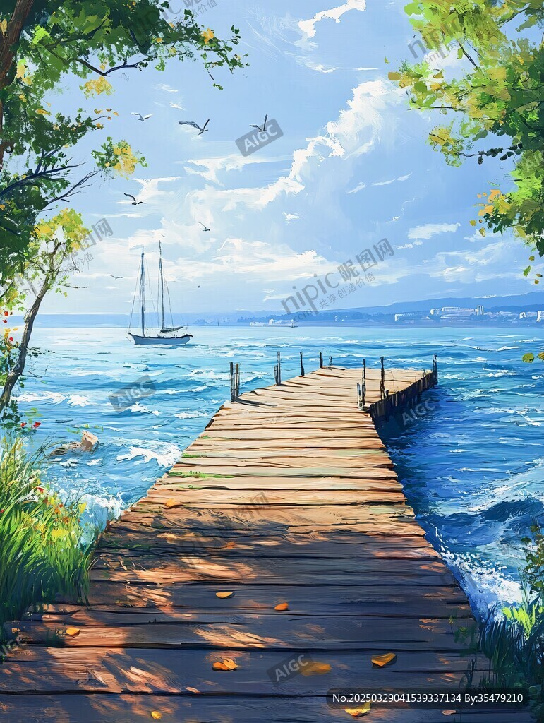 海邊木棧道的悠然景致