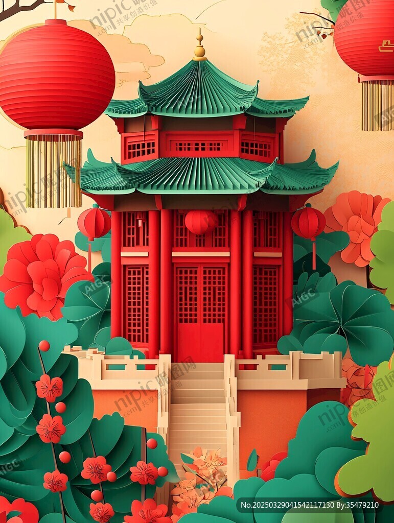 中式亭閣賀新春美景