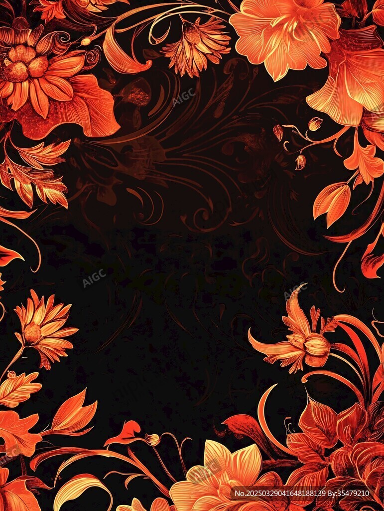 橙紅花紋背景裝飾圖案