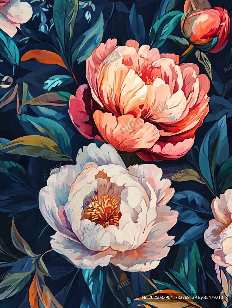 繁花綻放的精美花卉圖案