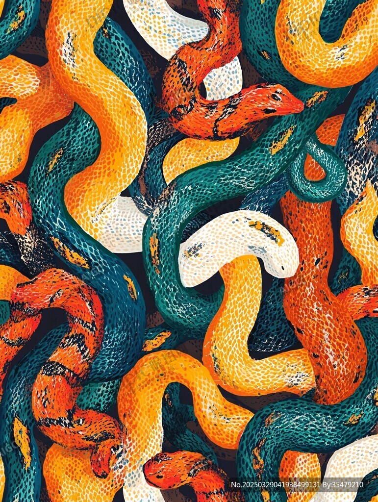 多彩纏繞的蛇類圖案