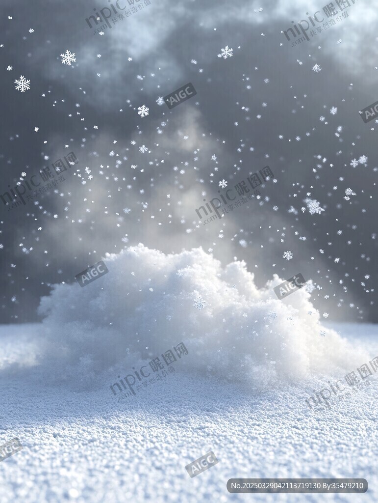 雪花飄落堆積的冬日場景