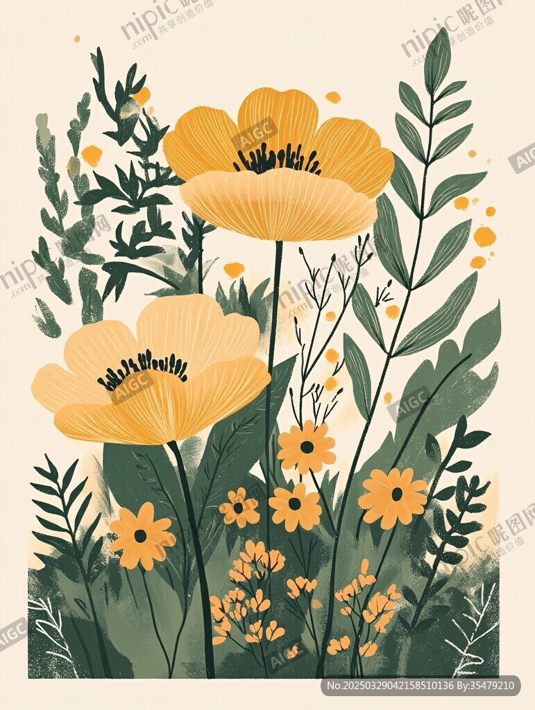 黃色花卉插畫 清新自然風(fēng)