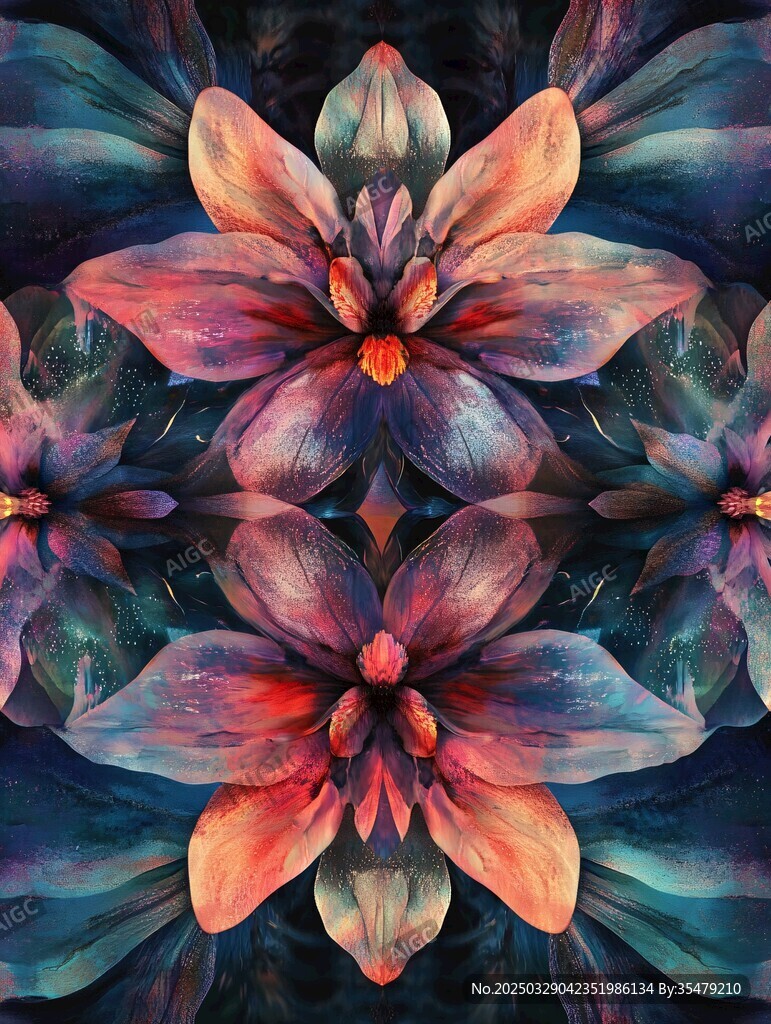 夢幻對稱花卉水彩藝術圖