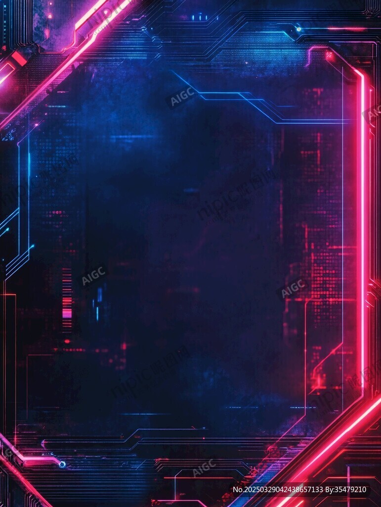 科技感霓虹邊框背景圖