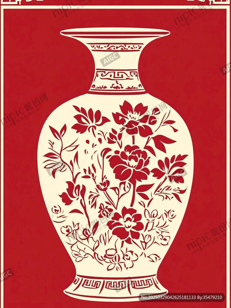 中式花紋花瓶插畫設計