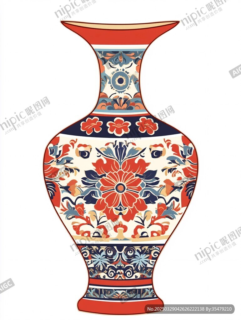 中式古典花紋花瓶圖案
