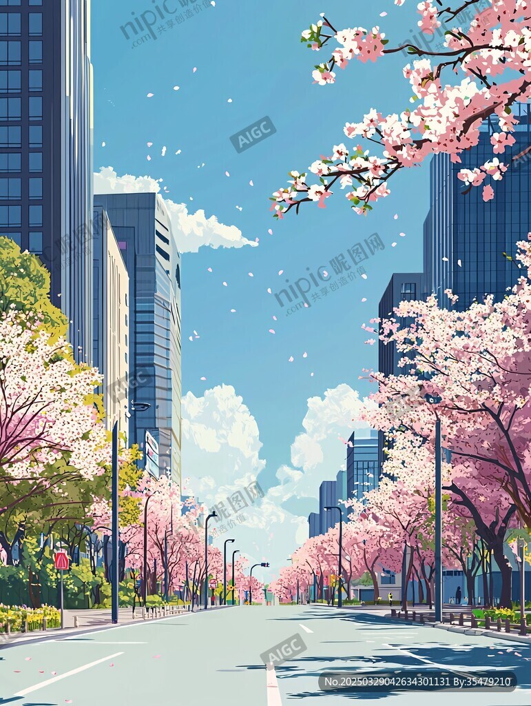 城市櫻花大道的夢(mèng)幻風(fēng)光