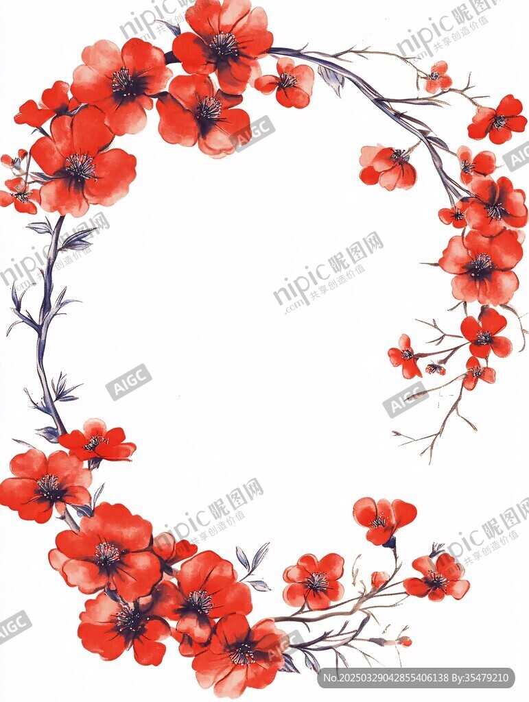 紅色花卉環形裝飾圖案