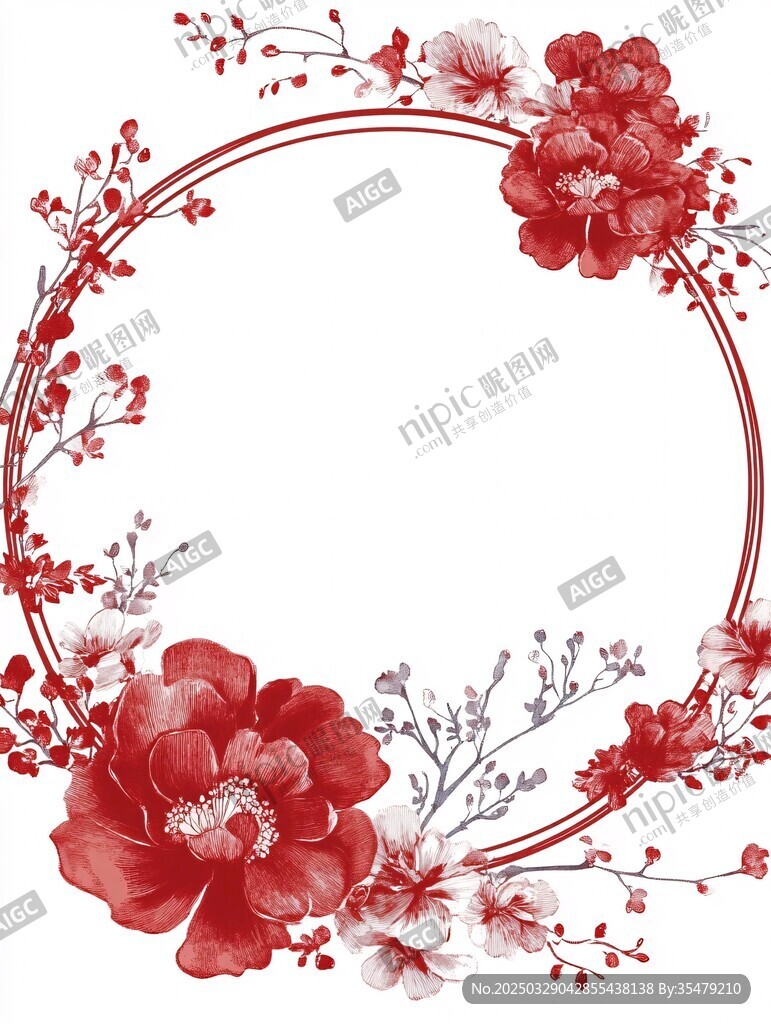 紅色花卉環(huán)形裝飾圖案