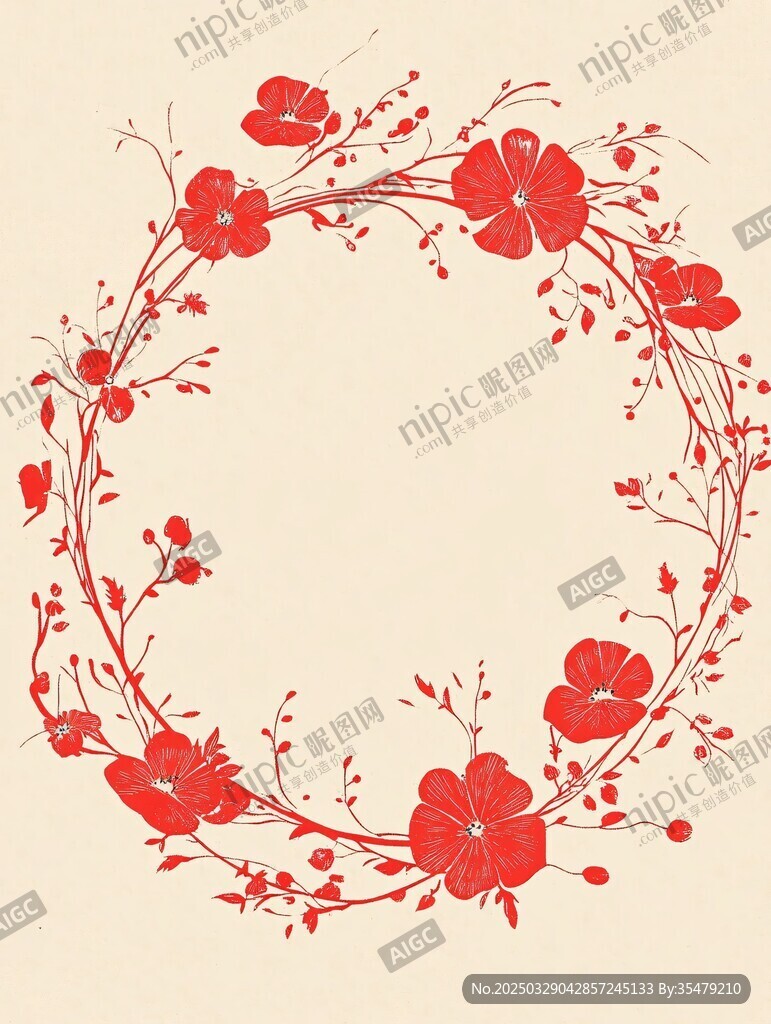 紅色花卉環(huán)形裝飾圖案