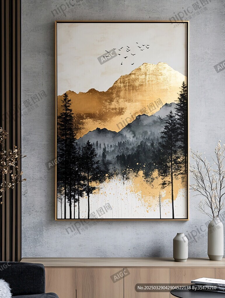 金色山水掛畫 盡顯雅致