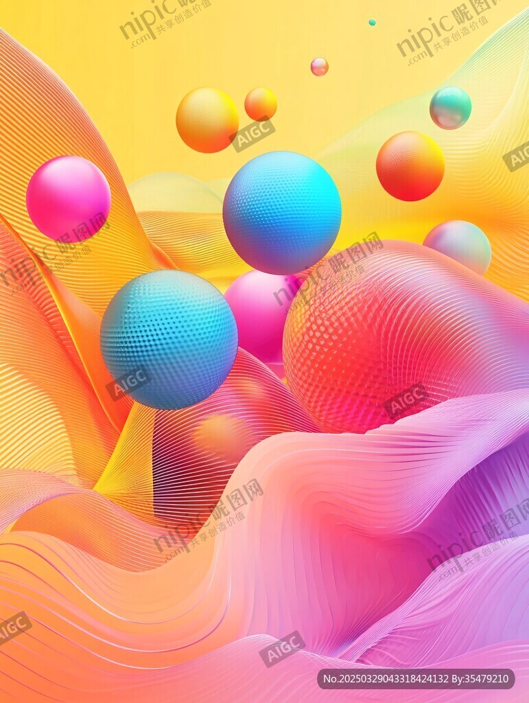 夢幻色彩的3D流體與球體