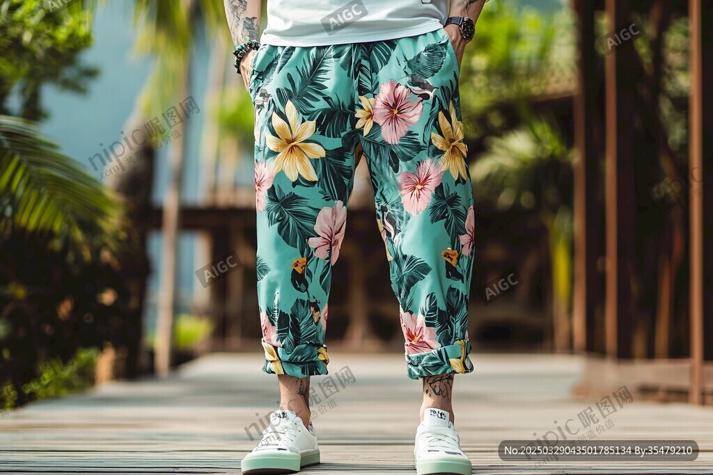 夏日印花休閑褲時(shí)尚穿搭