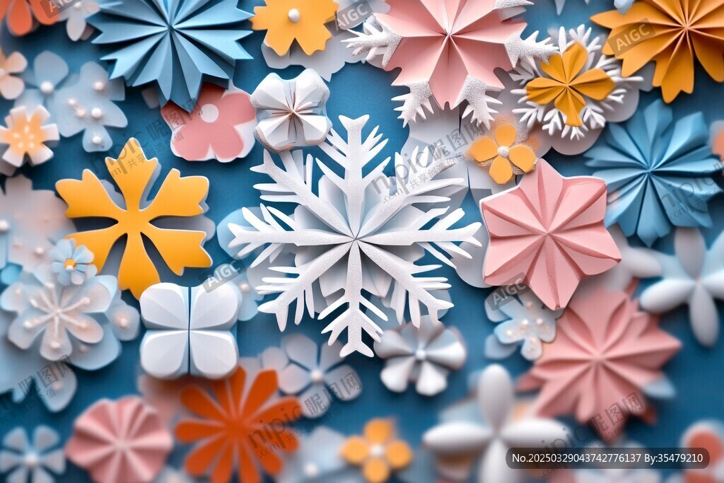 多彩紙藝雪花裝飾圖案