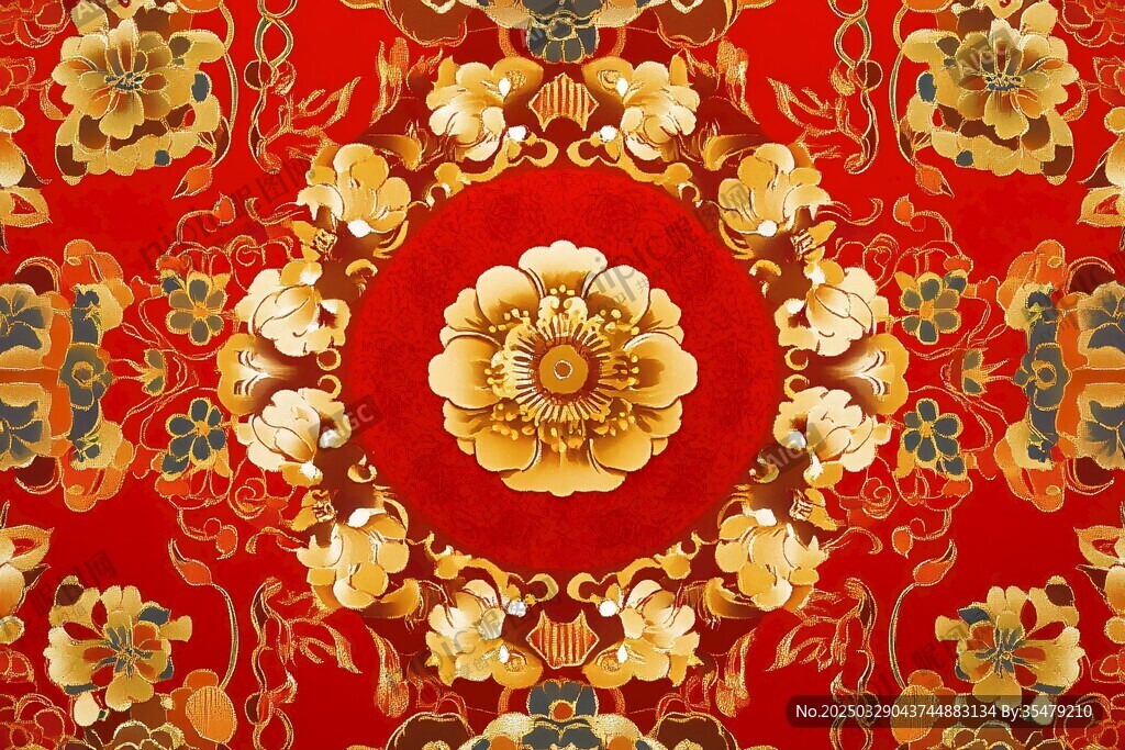 中式傳統(tǒng)紅色花卉紋飾圖案