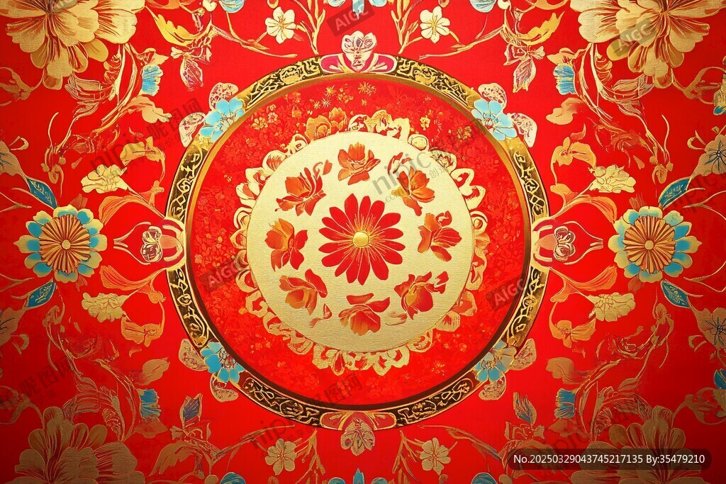 中式傳統(tǒng)紅色花卉紋圖案