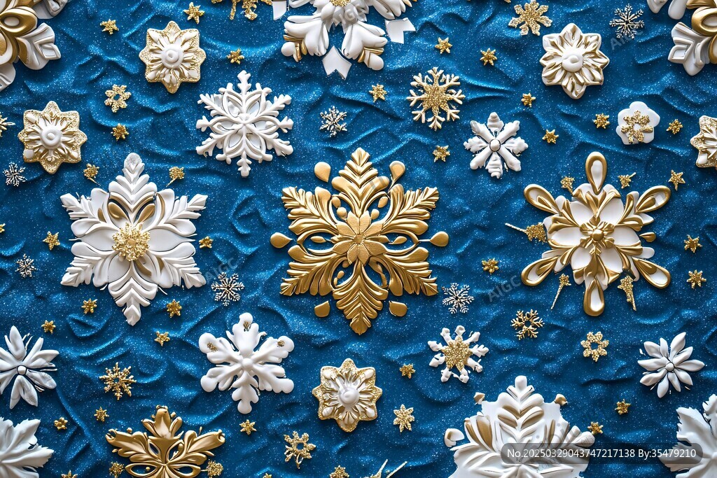 藍底金銀雪花精美裝飾圖