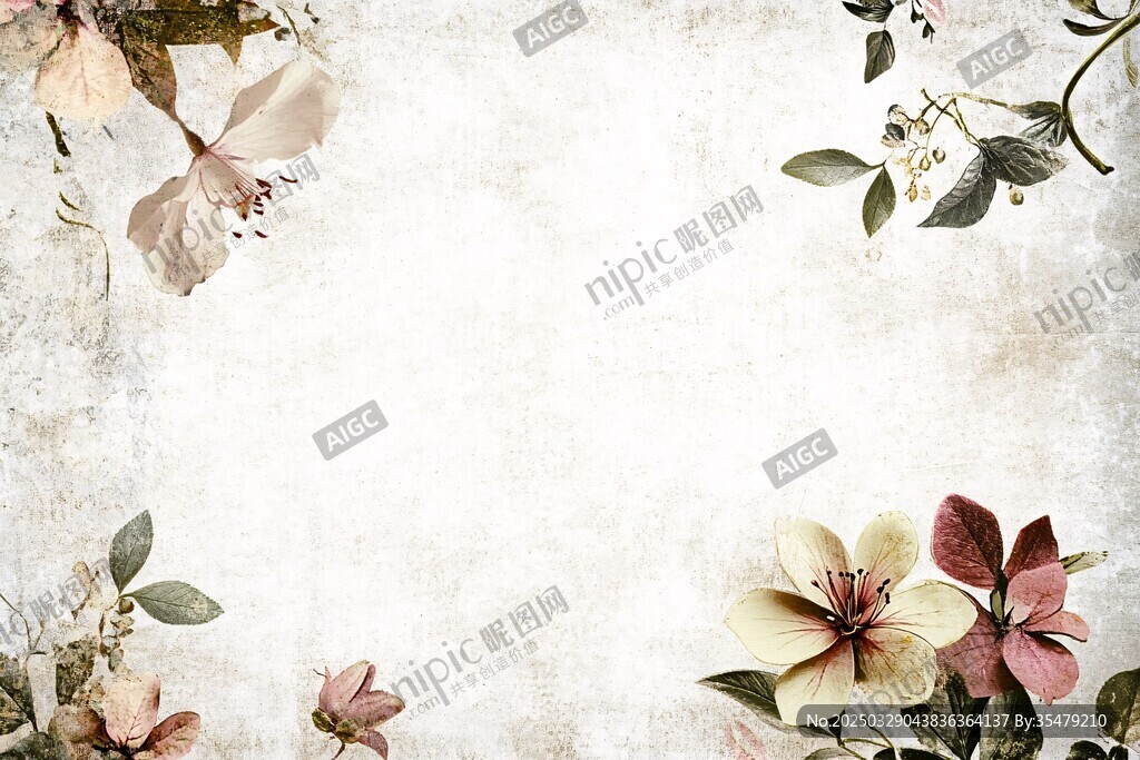 復(fù)古花卉邊框背景圖