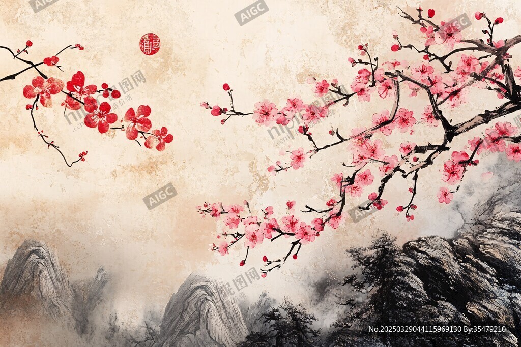 紅梅映月 山水間的詩(shī)意美景