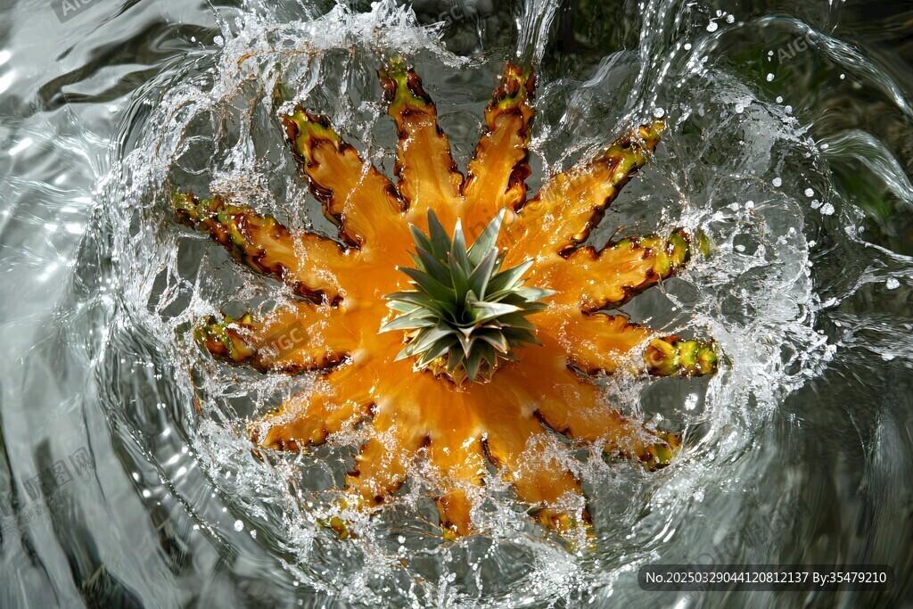 菠蘿入水瞬間的絢麗水花