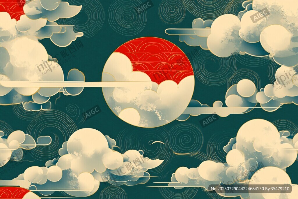 日式云海紅日風(fēng)景插畫