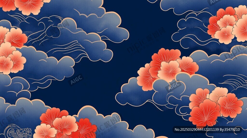 中式云紋花卉典雅圖案