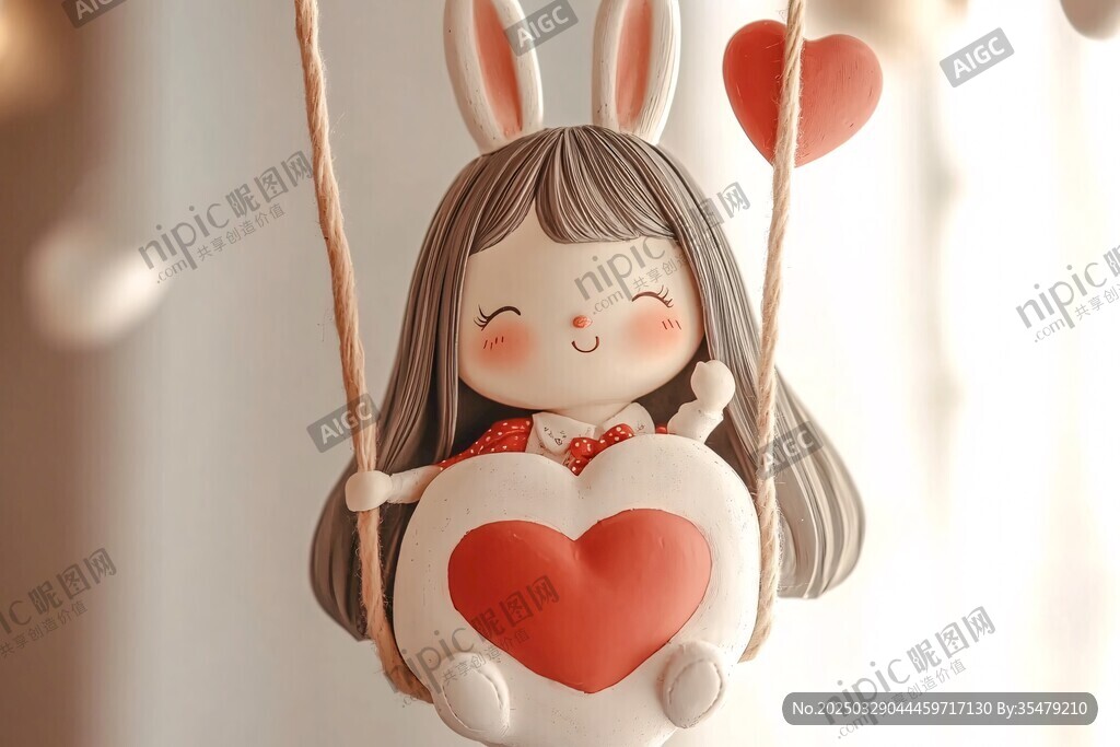 可愛(ài)兔耳女孩秋千萌物