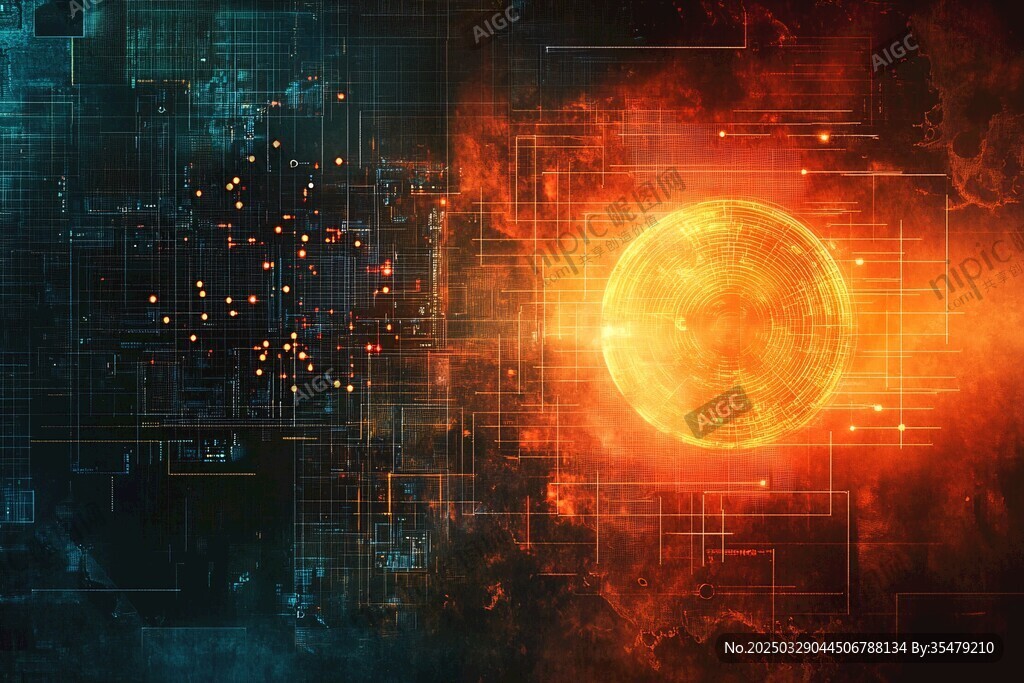 科技與太陽的奇幻融合畫面
