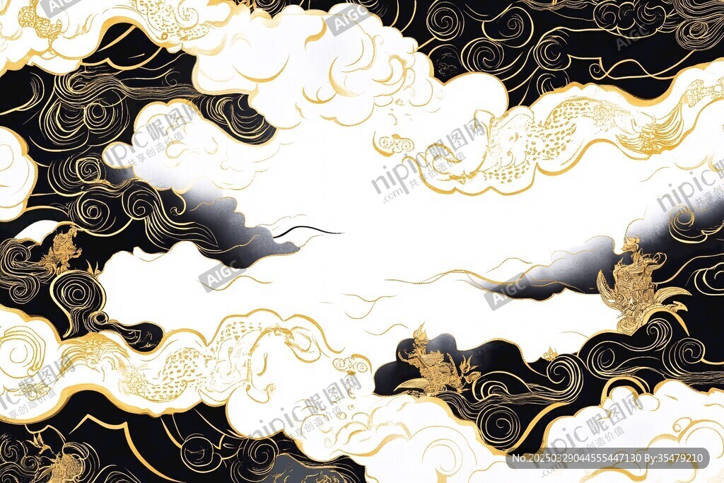 中式黑金云紋祥瑞圖案