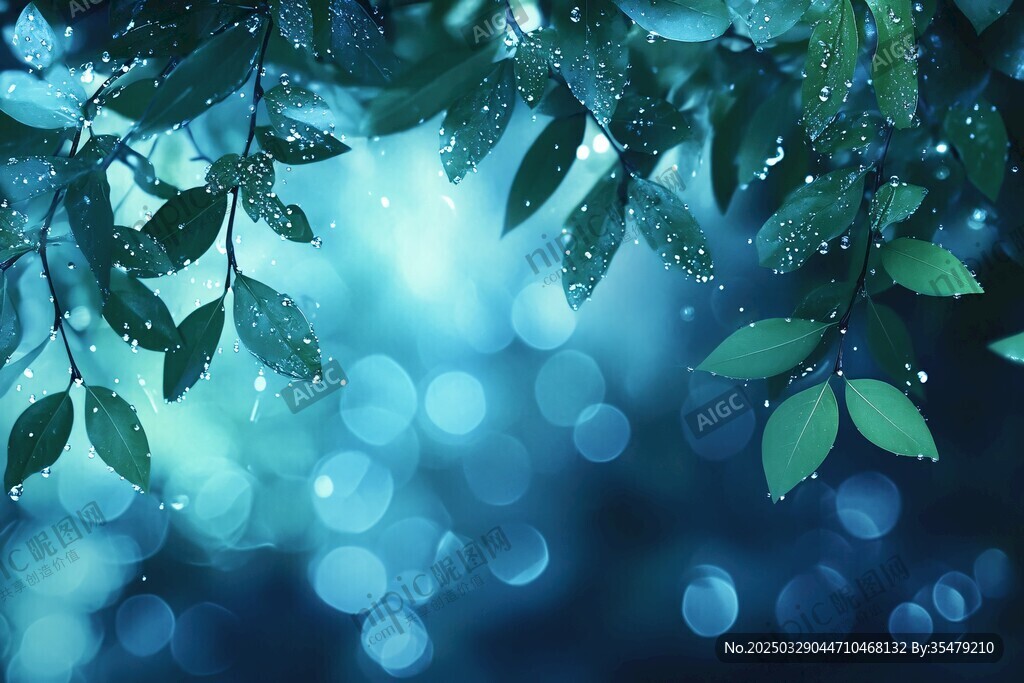 藍調綠葉 夢幻雨后景致