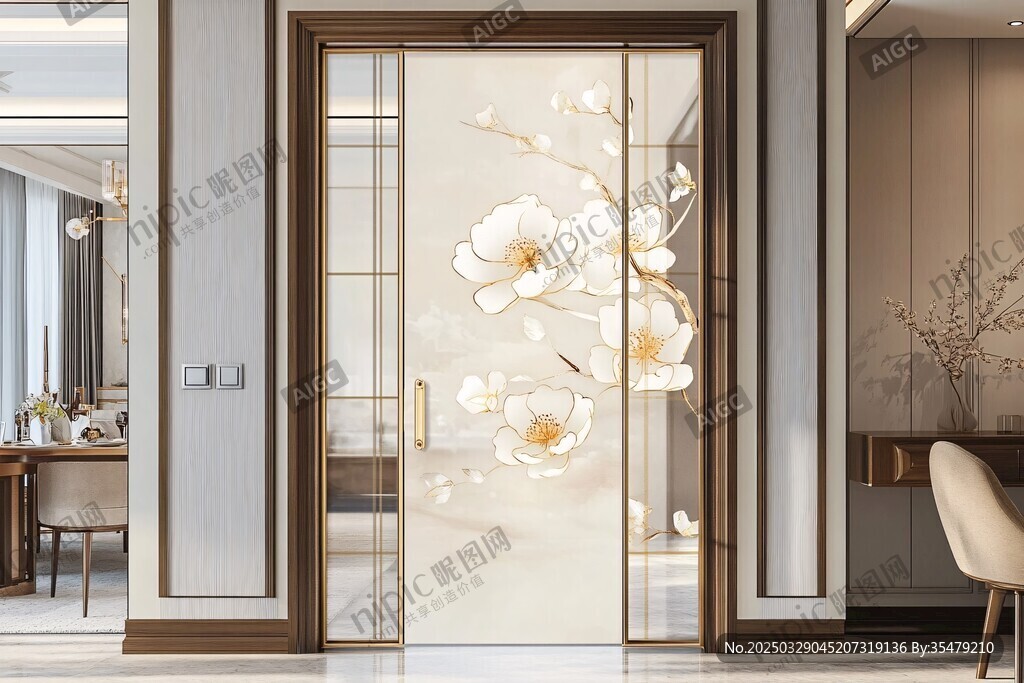 中式花卉玻璃門室內(nèi)場(chǎng)景