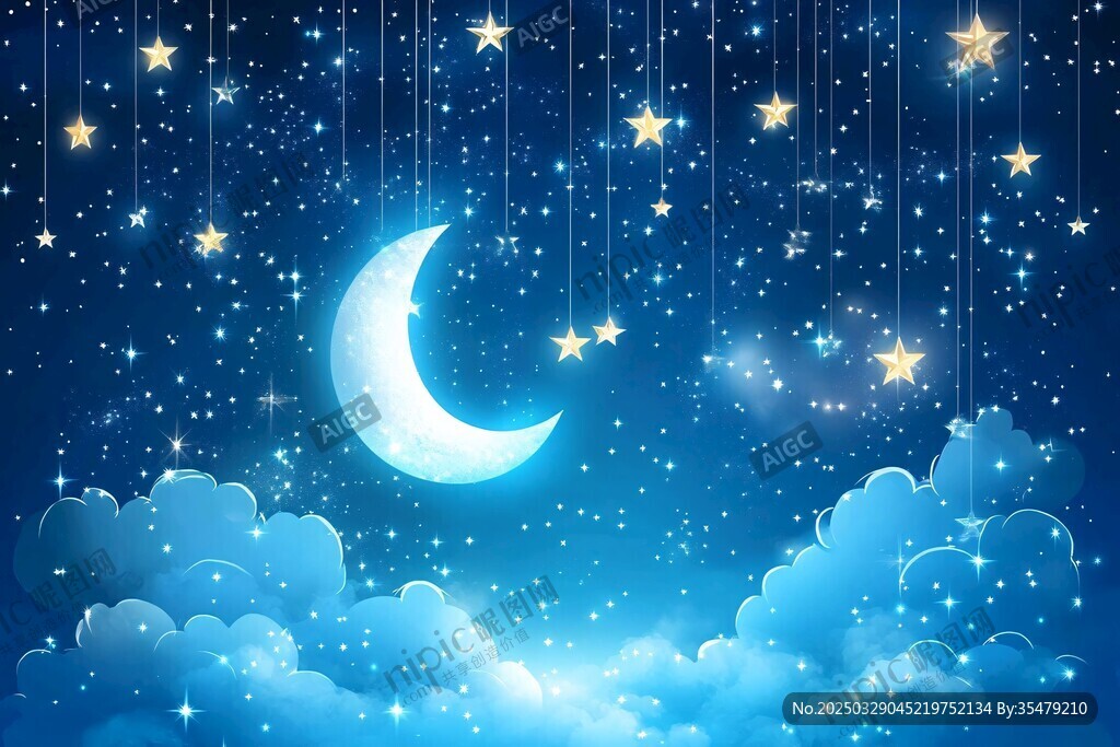 夢(mèng)幻夜空下的月亮與繁星