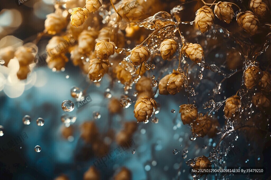 水珠晶瑩的干花特寫