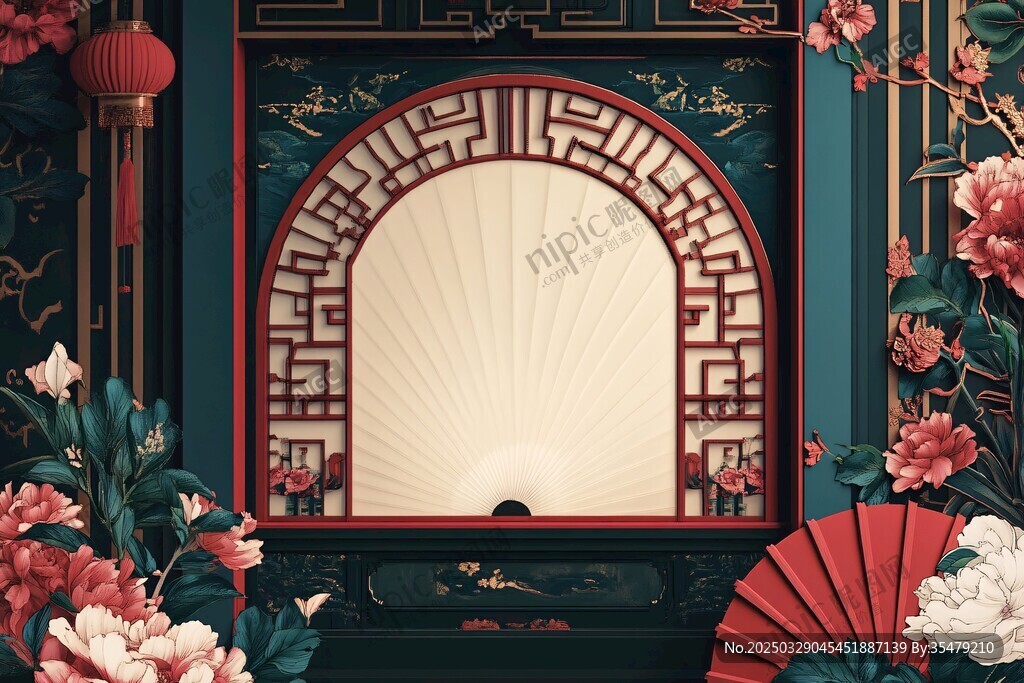 中式古典窗景花卉之美