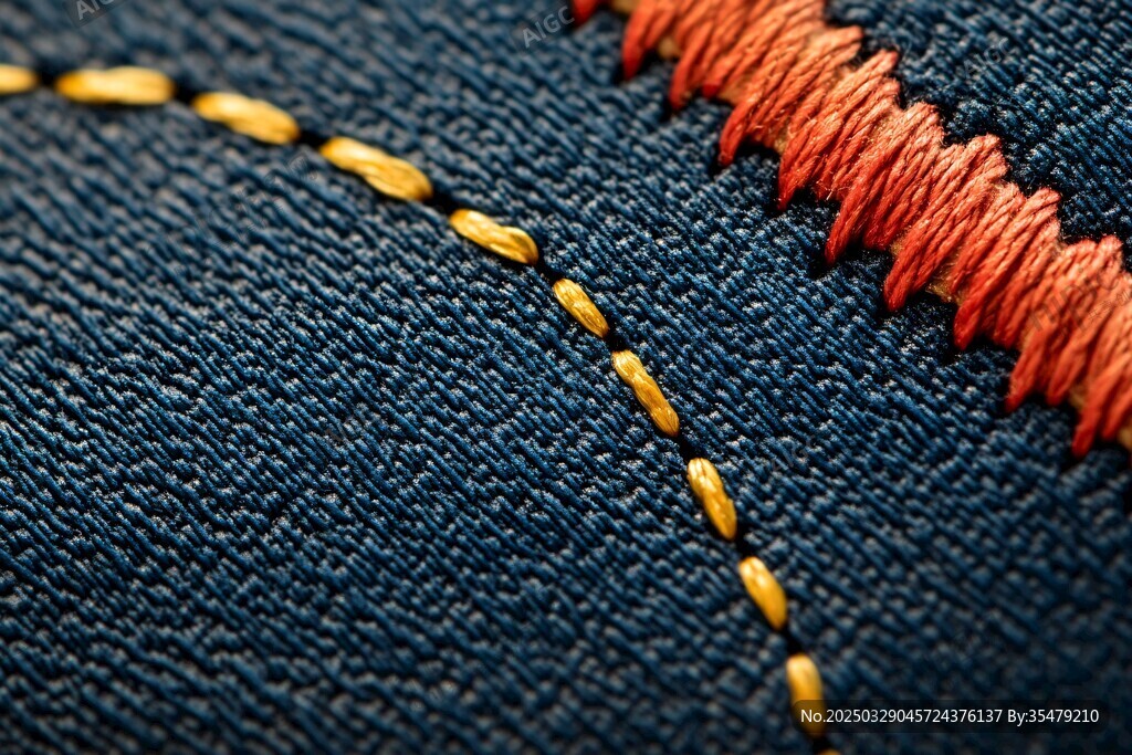 牛仔布上的多彩刺繡縫線