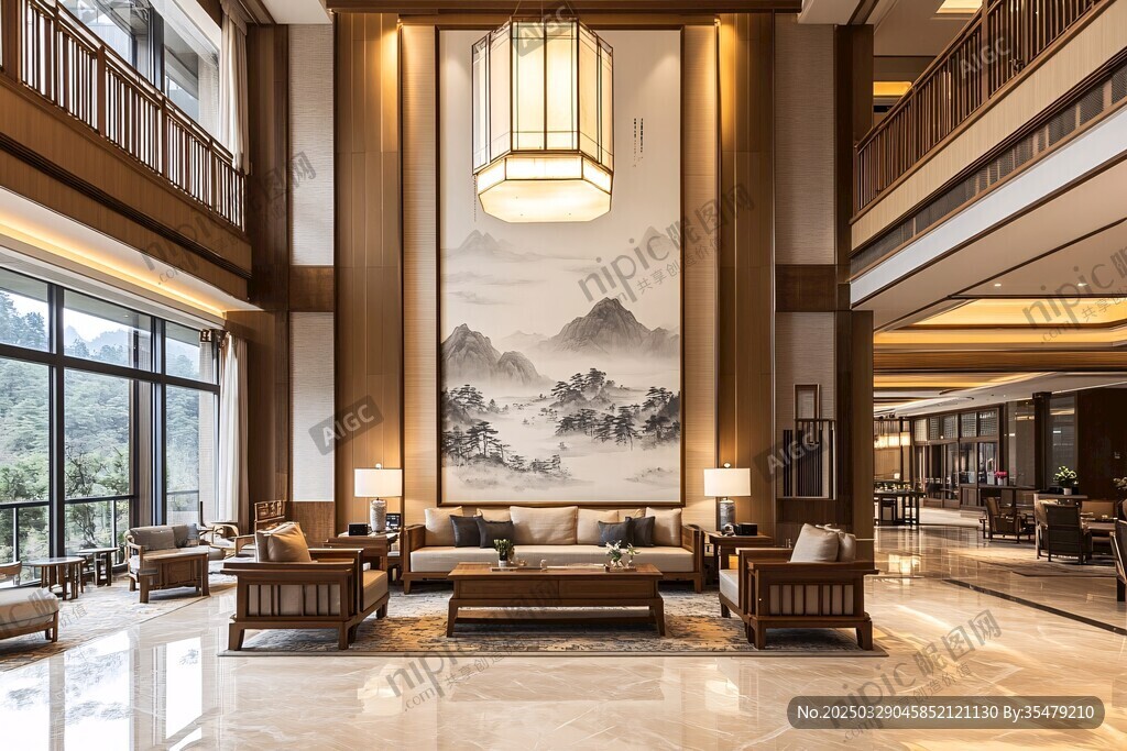 中式豪華大堂室內優雅景致
